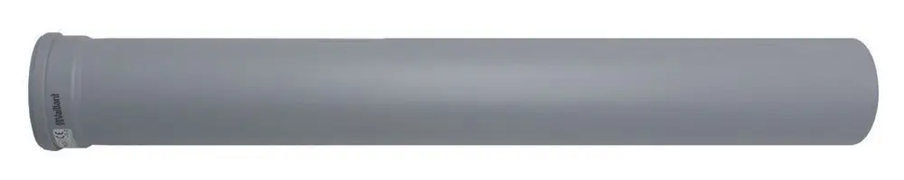 Graue, starre Verlängerung für Abgasleitung, hergestellt von Vaillant, mit glatter Oberfläche und einem durchgehenden, zylindrischen Design.